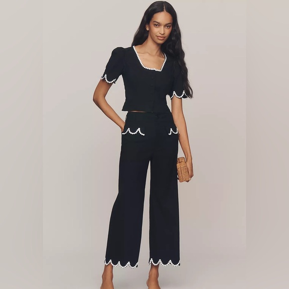 Anthropologie Pants - Anthropologie The Colette Scalloped Crop Wide-Leg Pants Size 29